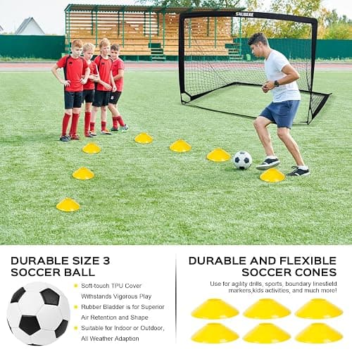 6x4 ft Kids Soccer Goals for Backyard Set of 2- Portable Pop Up Soccer Net for Backyard for Kids Toddler Youth, Soccer Training Equipment+ Soccer Goal Target, Ball and Cones, Outdoor Soccer Game thumbnail 5