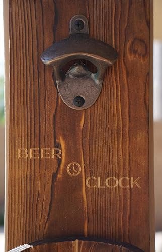Thirsty Solutions - “Beer O’ Clock” Rustic Wall Mounted Bottle Opener and Catcher - Dark Stain Pine with Zinc Alloy Opener - Removable Wooden Bucket - Man (or Woman) Cave Ready thumbnail 5