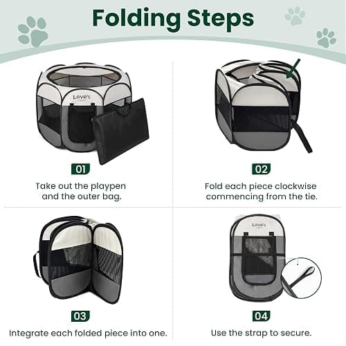 Love's cabin Pet Puppy Dog Playpen, Small Dog Tent Crates Cage Indoor/Outdoor, Portable Playpen for Cat, Foldable Pop Up Dog Kennel Playpen with Carring Case, Removable Zipper Top, Grey thumbnail 8
