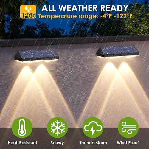 Solar Fence Lights Outdoor Waterproof LED - 3000/4000/6000K 3 Mode, IP65 Waterproof Fence Lights Solar Powered, Solar Wall Lights for Outside, Backyard/Step/Patio/Deck Fence/Stair Railings (12 pack) thumbnail 4