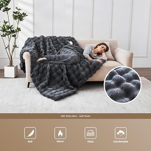 Heated Blanket Twin 62''x 84'', Fast Heating Electric Blanket Ultra-Soft Faux Rabbit Fur with 5 Heat Levels & 5H Auto Shut-Off, Overheat Protection, Machine Washable thumbnail 6