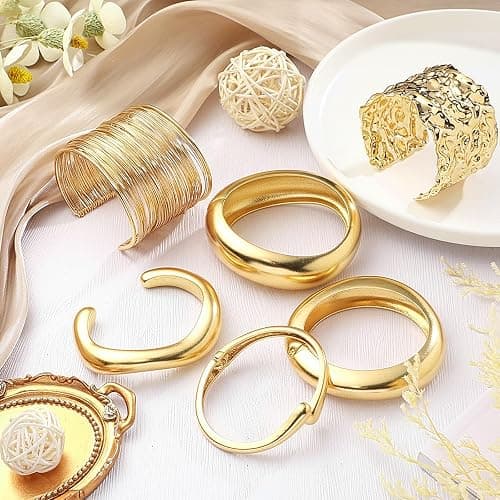 Tondiamo 6 Pcs Chunky Cuff Bangle for Women Christmas Vintage Gift Bracelets Chunky Bangle Punk Geometric Jewelry Wristband thumbnail 5