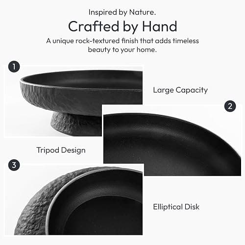 Granite Inspired Matte Black Fruit Bowl | Wide, Shallow Textured Pedestal Bowl | 11 Inch Unique Centerpiece for Table or Decor for Entryway Table thumbnail 3