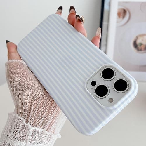 HYUEKOKO Striped Phone Case for iPhone 14 Pro, Fashion Retro Stripe Pattern Aesthetic Cover, Soft TPU Slim Shockproof Case for Girls Women-Blue thumbnail 3