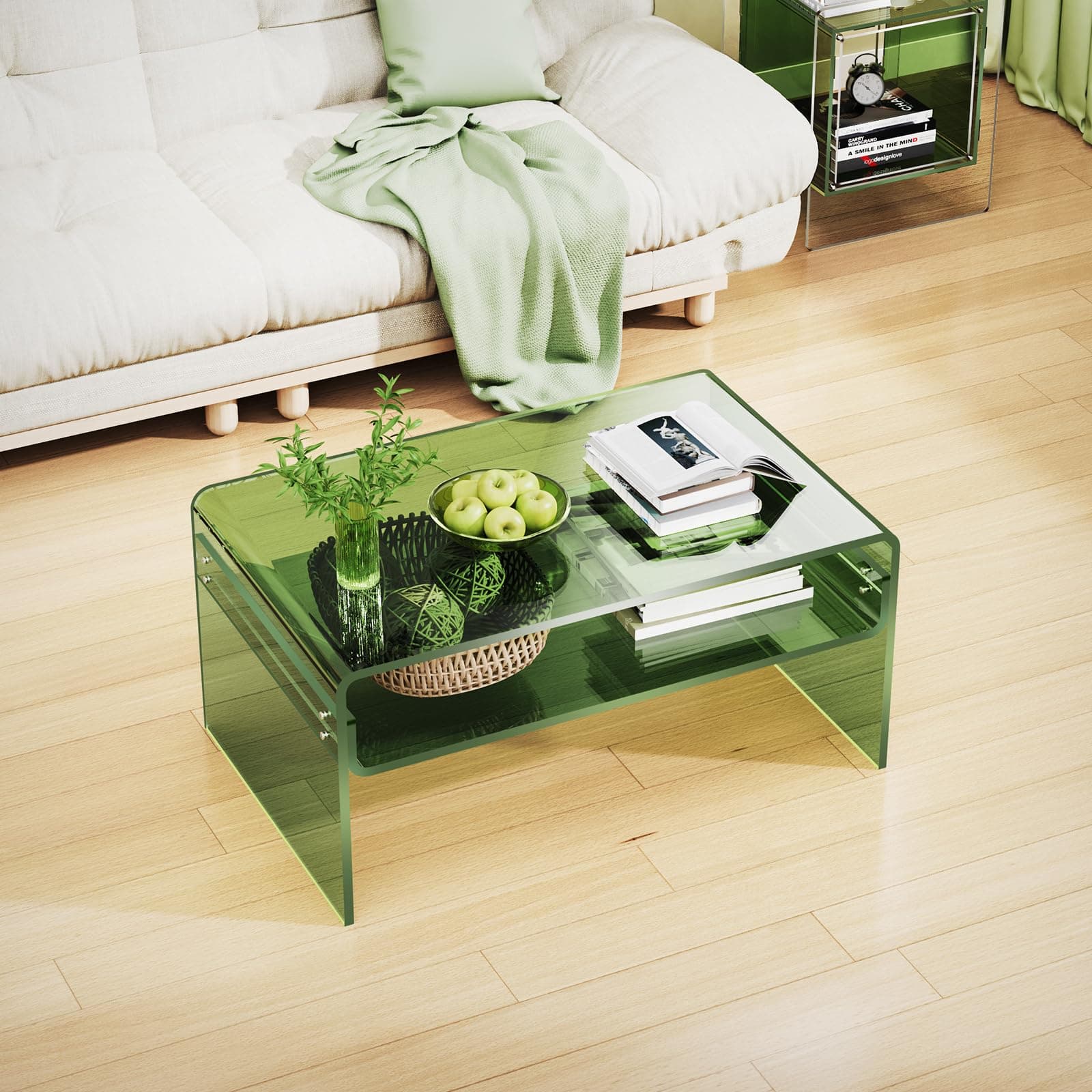 Acrylic Coffee Table, Transparent Clear Coffee Table for Living Room (Green, Large) thumbnail 5