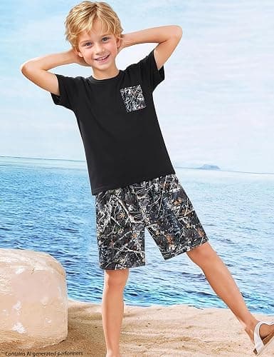 mksodopy Boys Summer Outfit Set 2 Piece T Shirt and Camo Shorts Casual Clothes for Little Big Boys 5-16 thumbnail 6