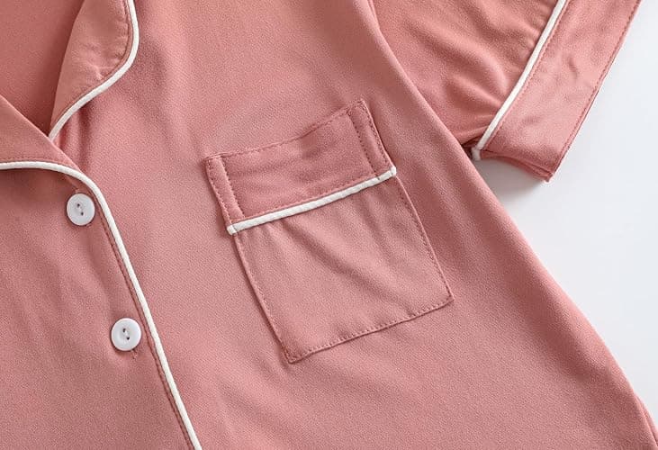 Vopmocld Unisex Kids Button Down Pajama Sets Short Sleeve & Shorts Solid Color Teens Outfit with Pockets Lounge Sets thumbnail 4