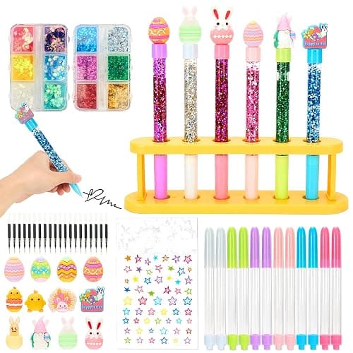 Rilcn Easter DIY Pen Making Kit for Girls, 50 PCS Easter Glitter Floaty Pens Craft Set, Makes 12 Sparkly Pens, Birthday Easter Gifts for Kids Tweens Ages 6 7 8 9 10 11 12 thumbnail 9