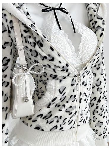 SOLY HUX Leopard Print Zip Up Hoodies for Women Cheetah Fleece Sweatshirts Fitted Jacket Y2K Hoodies for Teen Girls thumbnail 3