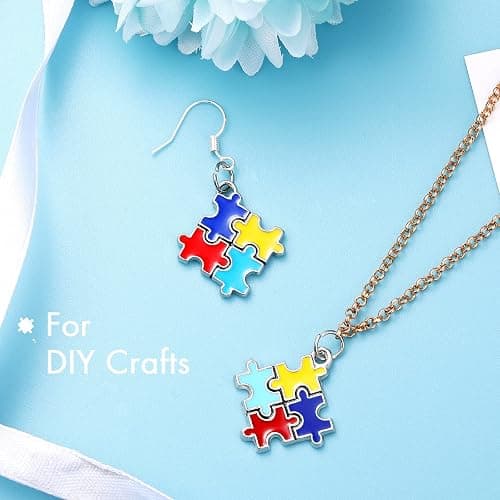 Hicarer 48 Pieces Autism Charms Pendants with 48 Pieces Semi-opening Rings for Puzzle Jewellery Key Chain Necklace Bracelet Earring Crafts Making Supplies thumbnail 3