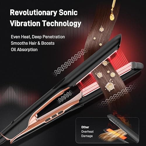 HITTIONA Flat Iron Hair Straightener - 1.75" Infrared Ceramic Flat Iron Anti-Frizz with Ionic & Vibration Technology, 5S Instant Heat, Dual Voltage Hair Straightener, for All Hair Types thumbnail 3