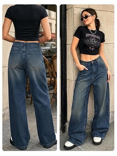 EMMIOL Jeans for Women Wide Leg Baggy Jeans High Waist Y2K Casual Loose Boyfriends Trousers Vintage Streetwear thumbnail 5