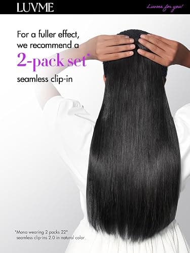 LUVME Silky Straight Seamless 2 Pack 220g 14Pcs Clip in Hair Extensions Full Max with 20inch Remy Human Hair Extensions, Natural Black 100% Real Soft Hair thumbnail 9
