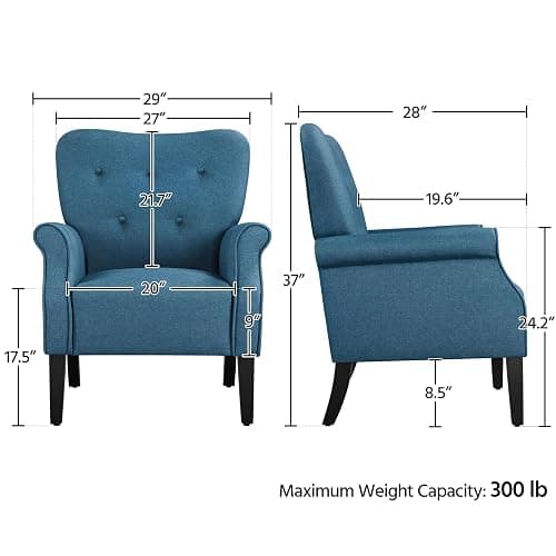 Yaheetech Modern Armchair, Mid Century Accent Chair with Sturdy Wood Legs and High Back for Small Space, Upholstered Fabric Sofa Club Chair for Living Room/Bedroom/Office, Navy Blue thumbnail 3