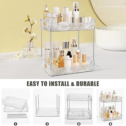 TENDER EPOCH 2-Tier Bathroom Counter Organizer Countertop Storage, Dresser Organizer Vanity Tray for Makeup, Perfume Organizer Cosmetics Skincare Shelf - Clear - Clear White - 2-Tier thumbnail 6