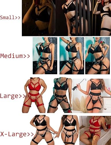 Alrovetoney Sexy Lingerie Set For Women With Garter Belt 5 Pieces Strappy Bra and Panty Set Adjustable With Chain thumbnail 5