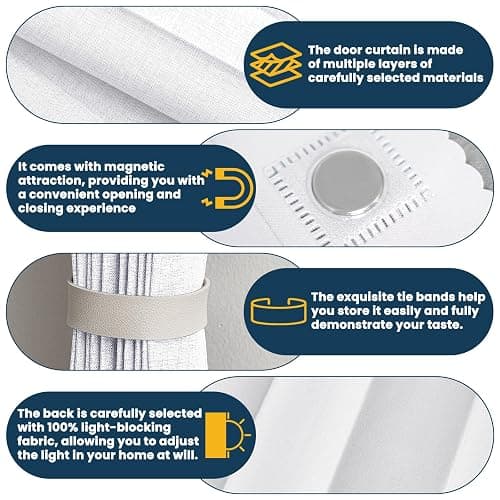 AJAZZ 100% Blackout Magnetic Door Curtain Patio Door Curtain Invisible Folding Door for Bedroom Living Room Accordion Doorway Curtains Sets Included Tracks (1Panel, 43W x 79 L, White) thumbnail 5