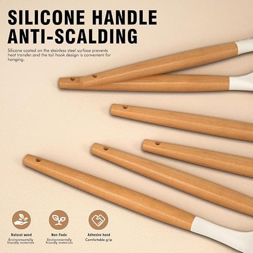 AVGPD Silicone Cooking Utensils Set, Silicone Utensils for Cooking, 446° Heat Resistant Kitchen Utensil Silicone Spatula Sets, Kitchen Gadgets for Non-Stick Cookware BPA FREE (Cream White) thumbnail 5