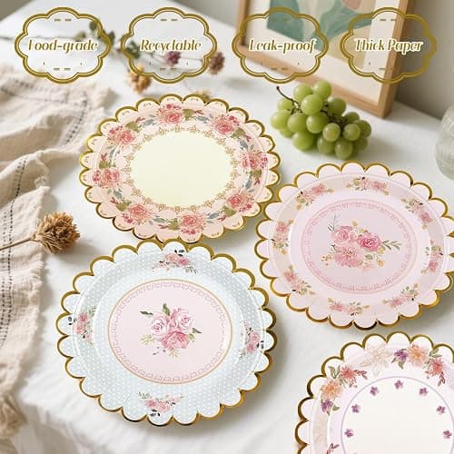 Xjoviative 48 PCS Vintage Floral Paper Plates 7 inch, Scalloped Flower Tea Party Plates Disposable Cake Dessert Plate for Birthday Bridal Shower Baby Shower Wedding Party Decorations (Floral) thumbnail 2