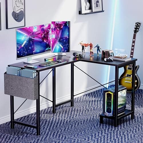 Sweetcrispy L Shaped Desk - Computer Desk Corner Desks Gaming Desk PC Table with CPU Stand Side Bag for Home Office Dorm Sturdy Writing Workstation, Black, 50-Inch thumbnail 4