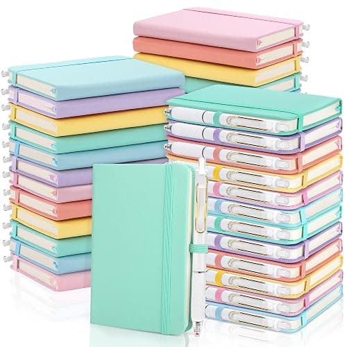 Aneco 50 Sets Pocket Notebook Journals with Pens, A6 Mini Hardcover PU Leather Lined Notebooks 3.5 x 5.5 Inch College Ruled Notepad With Pen Holder for Office School Supplies, Pastel Color - Image 1