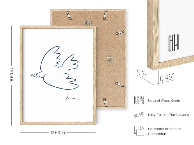 HAUS AND HUES Dove of Peace Picasso Wall Art - Pablo Picasso Line Drawing Artwork, Modern Dove Poster, Classic Print for Living Room, Kitchen, and Office Walls (Beige Frame, 12x16) thumbnail 3