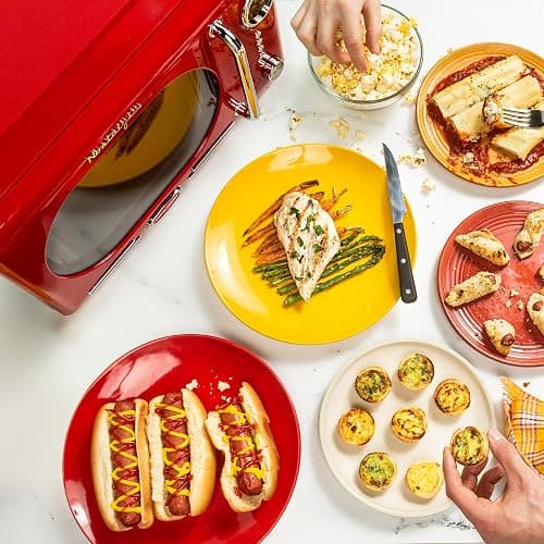 Nostalgia Retro Compact Countertop Microwave Oven - 0.7 Cu. Ft. - 700-Watts with LED Digital Display - Child Lock - Easy Clean Interior - Red - Retro Classic - 0.7 Cu. Ft. - Red thumbnail 3