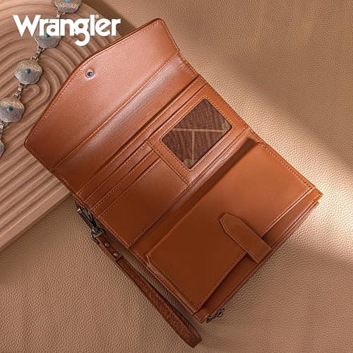 Montana West X Wrangler Brown Wallet Women Rfid Large Wristlet Trifold Women's Wallets Card Cases & Money Organizers with Detachable Wrist Strap thumbnail 2