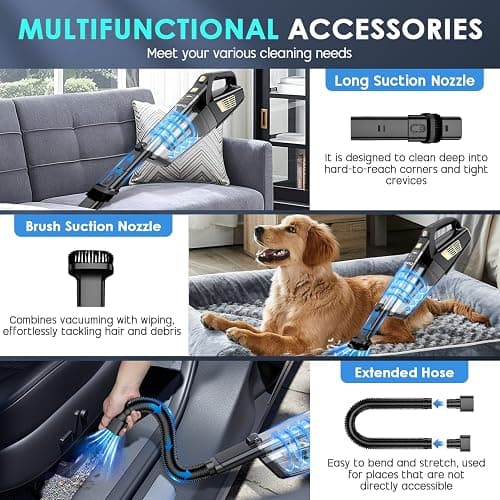 CKIKH Handheld Vacuum Cordless, 15000PA Strong Suction Hand Held Car Vacuum Cleaner Portable with Multi-Nozzles & Washable Filter, Lightweight Rechargeable Vacuum Cleaner for Home, Car, Office, Pets thumbnail 3
