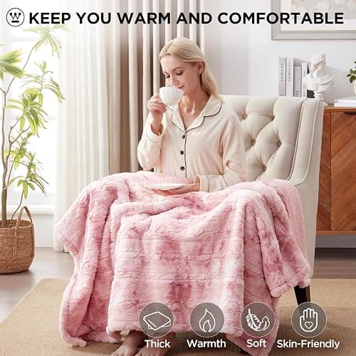 Westinghouse Electric Throw Blanket, Faux Fur Heated Blanket with 6 Heating Levels & 2-10 Hours Auto Off, Soft Cozy Sherpa Heated Blanket Washable Blanket (50" x 60" Throw Size, Pink) thumbnail 7