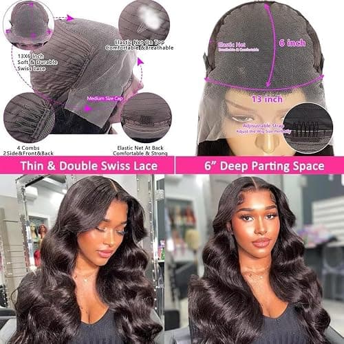 HANGFIRST 30 Inch 13x6 Body Wave Lace Front Wigs Human Hair Pre Plucked 180% Density HD Transparent Lace Frontal wig For Women Body Wave Wigs With Baby Hair thumbnail 4