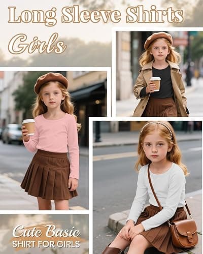 LessonZoo 3 Pack Girls' Long Sleeve Shirts Basic Round Neck Tops Teen Girl Undershirts Loose Fit Casual Pullover Tees thumbnail 5