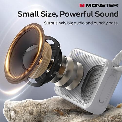 Monster S360 Portable Bluetooth Speaker, IPX7 Waterproof, Bluetooth 6.0, 20H Playtime, Powerful Stereo Sound, Support TF Card, Clear Hands-Free Calling Speaker for Home, Outdoors and Travel, Gray thumbnail 2