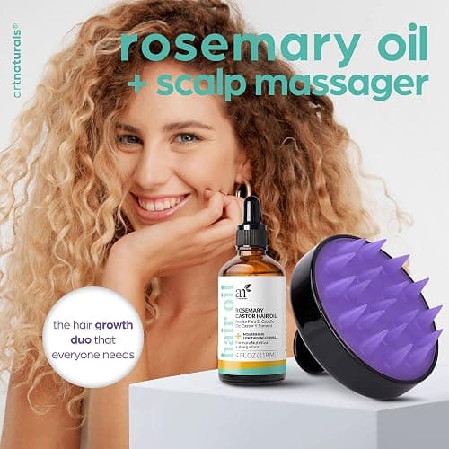 ArtNaturals Organic Rosemary & Castor Hair Growth Oil + Scalp Massager Set – Hair Relaxer for Dry, Itchy Scalp, Thickening & Hydration - Scalp Oil Products For Damaged Hair & Split Ends – 4.0 oz thumbnail 2