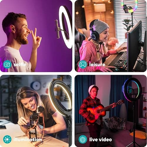 Weilisi 10" Ring Light with Stand 72'' Tall & Phone Holder,38 Color Modes Selfie Light with Tripod Stand,Stepless Dimmable/Speed LED Ring Light for iPhone & Android,YouTube, Makeup,TIK Tok thumbnail 6