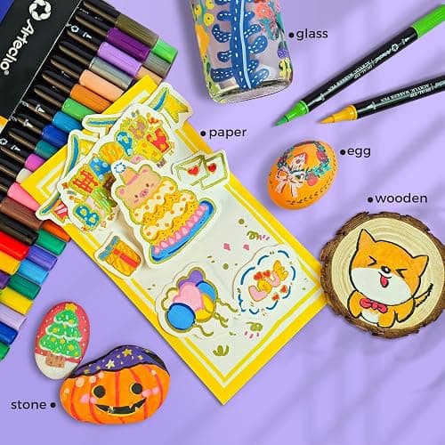 Artecho Acrylic Paint Markers 48 Colors, Acrylic Paint Pens with Brush Tip and Fine Tip for Stone, Rock Painting, Paper, Pumpkin, Wood, Egg, Canvas, Ceramic, Fabric, leather, Glass, DIY Crafts thumbnail 7