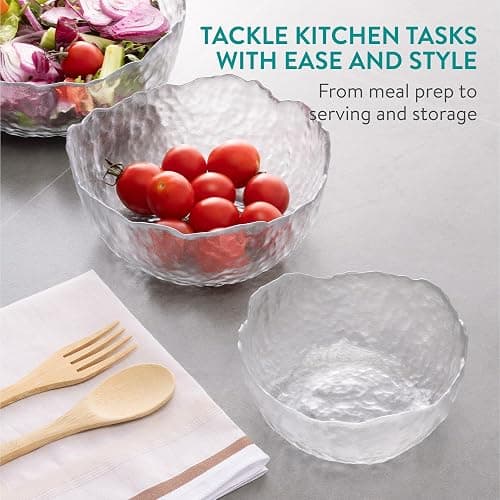 Navaris Glass Salad Bowl Set - Decorative 3-Piece Dish Set (Small, Medium, Large) - Perfect for Desserts, Fruit, Punch, and Trifle - Mixing & Serving Bowls for Hot & Cold Food thumbnail 5