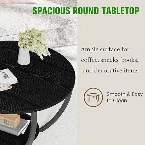 HOMERECOMMEND Round Coffee Table,23.6" Circle Coffee Table with Storage,2-Tier Wood Coffee Tables for Living Room, Accent Center Table,Sofa Table for Home Office, Black Coffee Table thumbnail 8