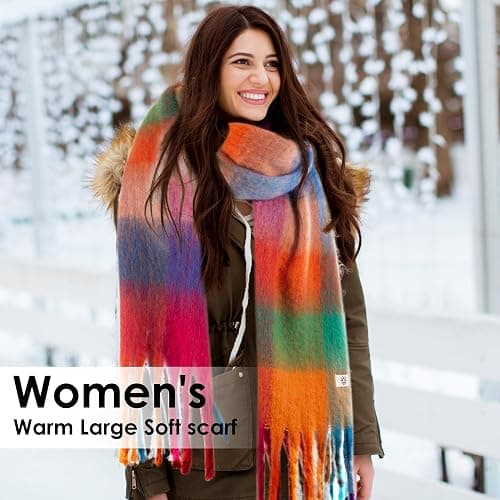 Gopaice Womens Winter Scarf, Cashmere Feel Tassel Plaid Fashion Scarfs Colorful Plaid Long Shawl Large Scarves thumbnail 6