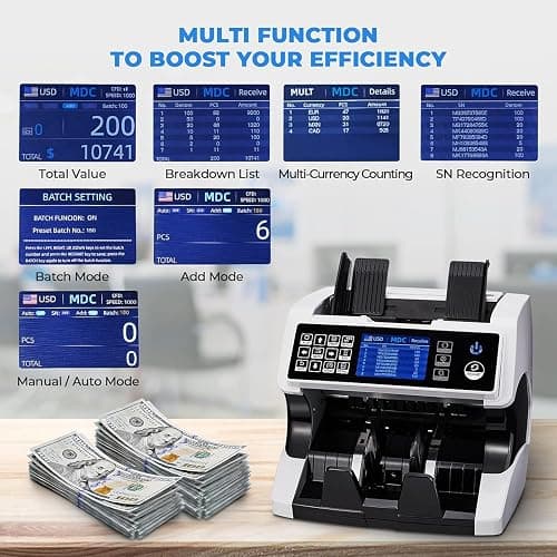 MUNBYN Bank Grade Money Counter Machine Mixed Denomination with External Display+Printer in One, Value Counting, Serial Number, Multi Currency, 2CIS/UV/IR/MG/MT Counterfeit Detection, 2Y Manufacturer thumbnail 3