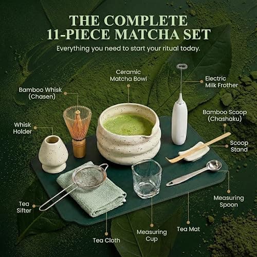 BARISTA EMPEROR® PREMIUM 11pcs MATCHA WHISK SET - Matcha Kit with Bowl and Electric Frother for Quick Prep – Matcha Set Kit with 11 Elegant Accessories for Daily Rituals - Complete Matcha Gift Set  thumbnail 3
