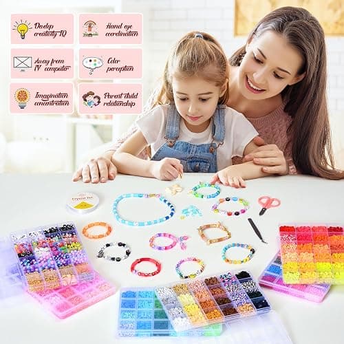 Ilootm Friendship Bracelet Kit, 16800pcs, 96 Colors Polymer Clay Beads & 24 Colors Glass Seed Beads, 400 Letters Beads，Bracelet Making Kit for DIY Jewelry Making&Friendship Bracelet Making thumbnail 6