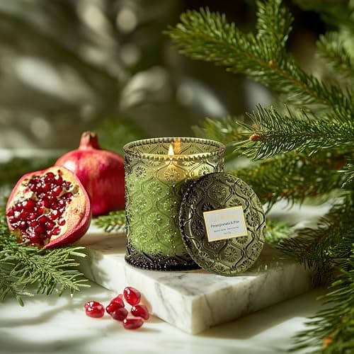 LA Jolie Muse Pomegranat Pine Scented Candle, Holiday Candle Gifts, Candles for Home Scented, 40 Hours Burn Time thumbnail 3