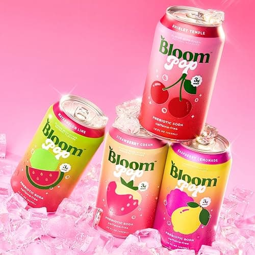 Bloom Pop Prebiotic Soda 12 Pack, Variety Pack, 12oz Cans | Soda for Gut Health, Low Calorie, No Caffeine, Healthy Soft Drink Alternative thumbnail 3
