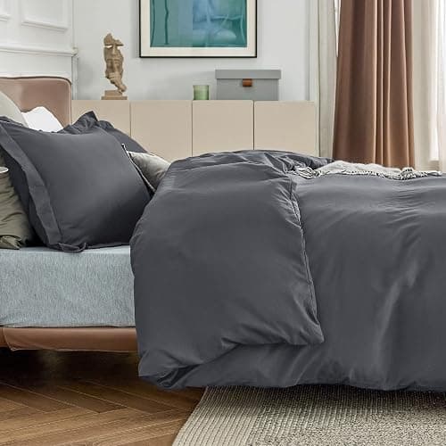 Bedsure Duvet Cover Queen Size - Soft Double Brushed Bedding Set for Kids & Adults, Zipper Closure, 3 Pieces, Includes 1 Duvet Cover (90"x90") & 2 Pillow Shams, NO Comforter, Dark Grey thumbnail 4
