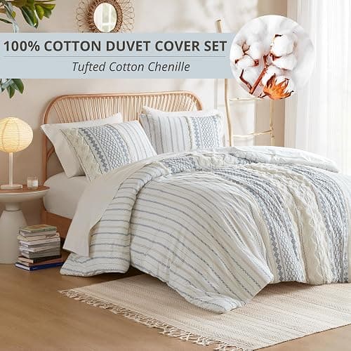 INK+IVY 100% Cotton Duvet Mid Century Modern Design, All Season Comforter Cover Bedding Set, Matching Shams, Full/Queen, Imani Chenille Navy thumbnail 2