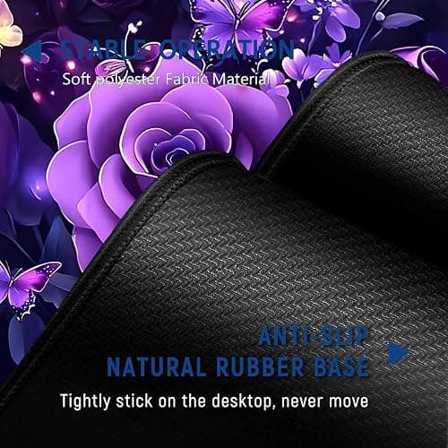 Large Mouse Pad + Keyboard Wrist Rest Set, Extended Gaming Mousepad (31.5X11.8 inch) with Non-Slip Rubber, Ergonomics Memory Foam Mouse Wrist Rest Support, Purple Flowers Painting XXL Desk Pad thumbnail 4
