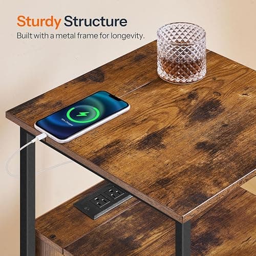 HOOBRO End Table Set of 2 with Charging Station, Bedside Table with 2 Drawer & USB Ports & Type-C Port, Nightstand for Small Spaces, Stable and Sturdy, for Living Room, Rustic Brown BF43UBZP201 thumbnail 7