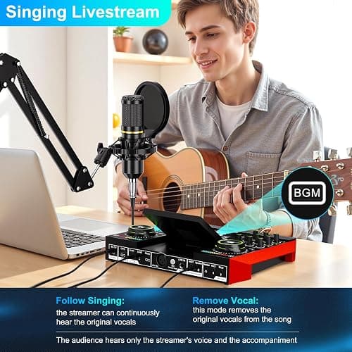 Podcast Equipment Bundle with 3.5mm Condenser Microphone for Pc/Phone Live Streaming Singing Gaming, Podcast Microphone Bundle with Live Sound Board Audio Mixer Denoise,DJ Sets thumbnail 6