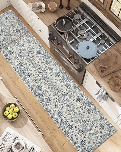 DEXI Kitchen Mats for Floor Cushioned, 23x59 Extra Large Wide Runner Rug Non Slip, Waterproof Soft Comfort Standing Padded Anti Fatigue Decorative, Blue White - 59"L x 23"W x 0.4"Th - Blue / White thumbnail 9